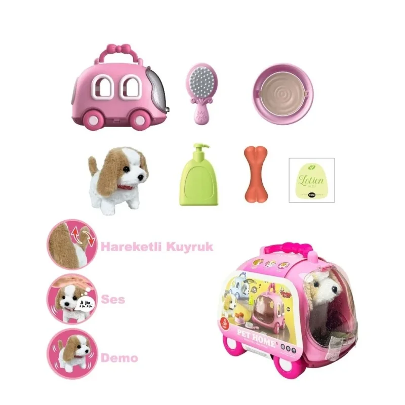 Hareketli Pilli Köpek Seti 1 Adet Taşıma Araba Çantası ile