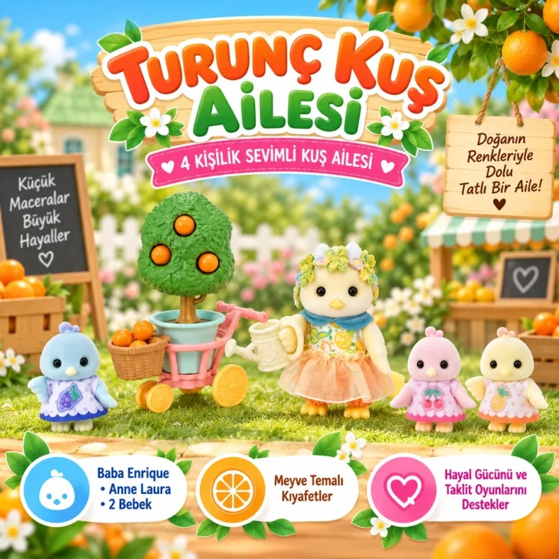 Şirin Turunç Kuş Ailesi 1 Adet Dekoratif Ürün