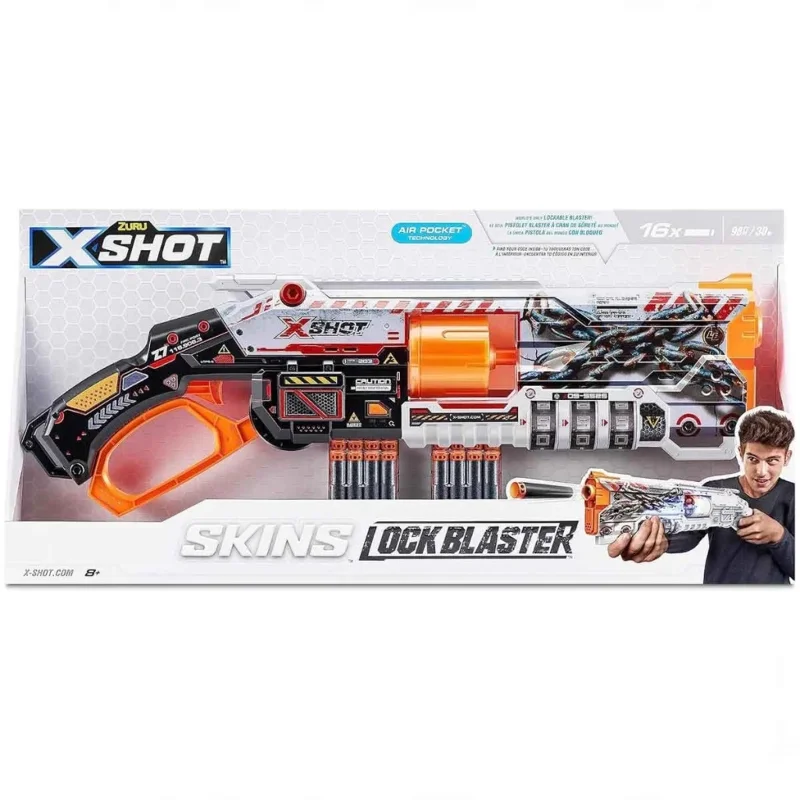 Eğlenceli X-Shot Skins Lock Blaster 16 Dartlı Oyun Seti