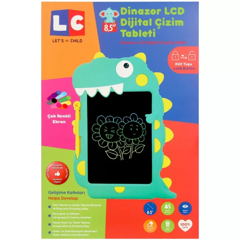 Eğlenceli Renkli Dinozor Çizim Tableti 8,5 İnç