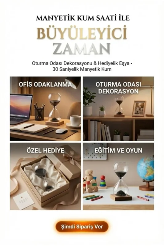 Şık Tasarım Mıknatıslı Dekoratif Ahşap Kum Saati 14 cm