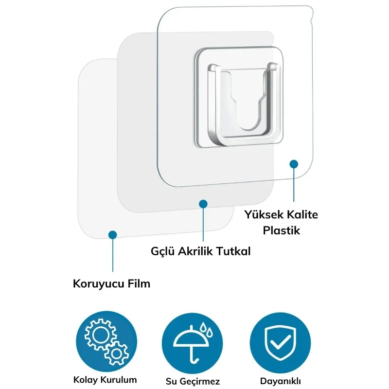 Pratik Kullanım İçin Şeffaf Çift Taraflı Yapışkanlı Eşya Askısı 10 Adet