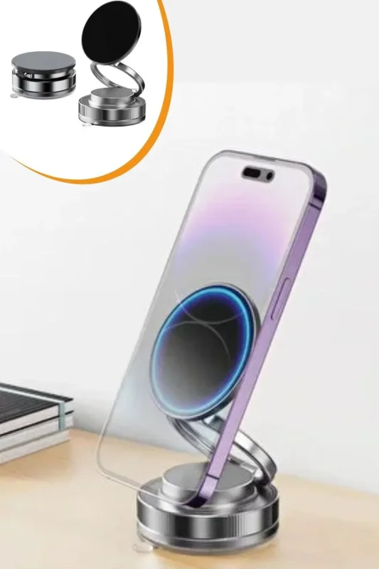 Ultra Sabit Manyetik Araç İçi Telefon Tutucu - 360° Döner Vakumlu Stand