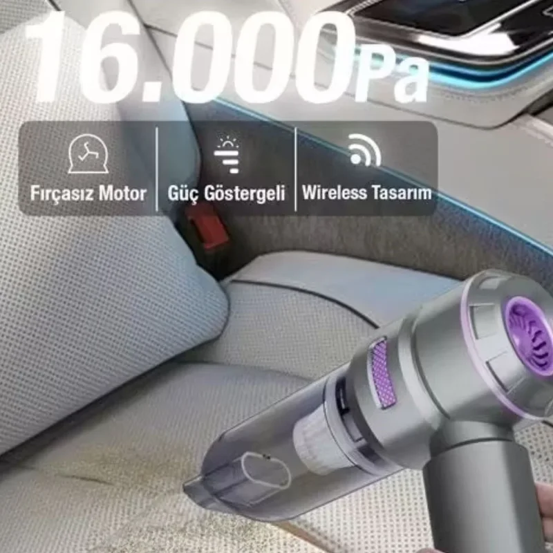 Güçlü Emişli Kablosuz Araç İçi Süpürge - 9 Farklı Uç İle Pratik Temizlik
