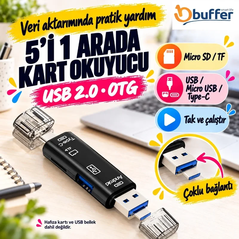 Çok Amaçlı USB 2.0 OTG Dönüştürücü Micro SD Kart Okuyucu