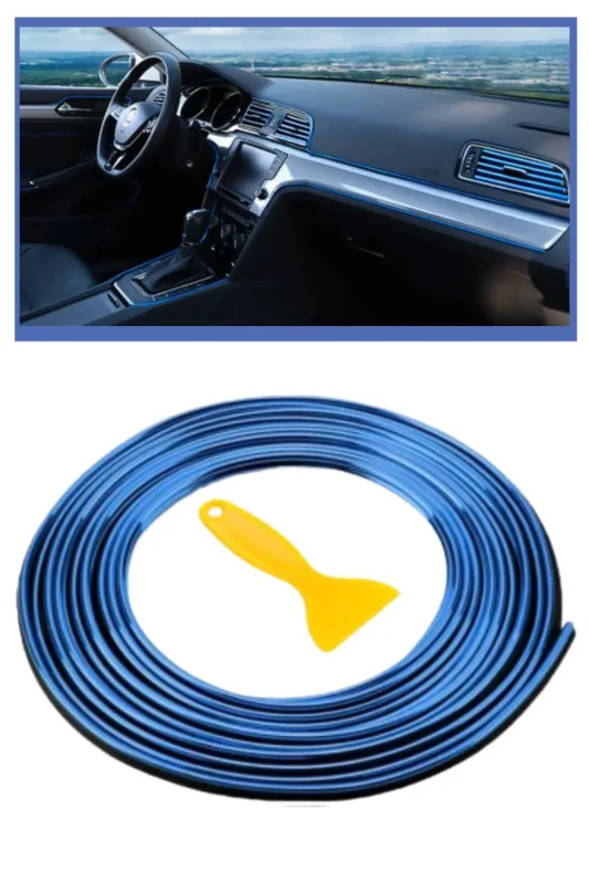 Ergonomik Mavi Oto Trim Dekorasyon Kauçuk Şerit Bant 5 Metre