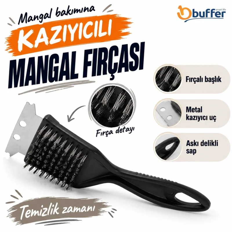 Dayanıklı Ergonomik Mangal Temizlik Fırçası Paslanmaz Çelik Kıllarla