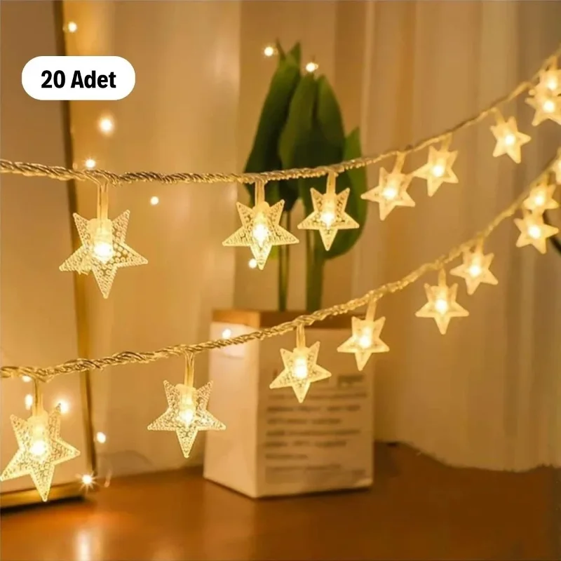 Şık Tasarım 5 Metre Günışığı Renkli Dekoratif Yıldız LED Işık Seti - 20 Adet