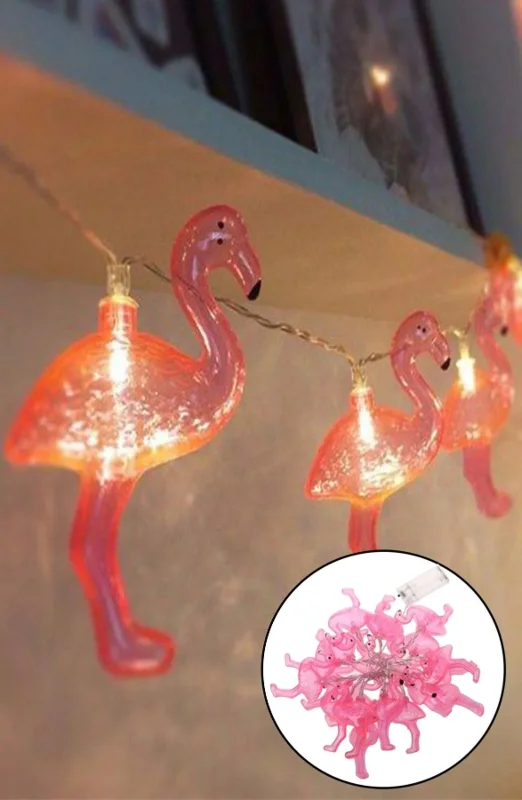 Şık Tasarım 10'lu Renkli Flamingo LED Işık Zinciri 1,5 Mt