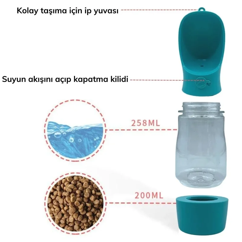 Ergonomik Sızdırmaz Seyahat İçin Taşınabilir Evcil Hayvan Su Kabı 380 ML