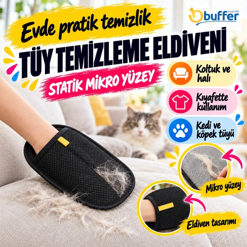 Ultra Emici Statik Tüy Temizleme Eldiveni - Evcil Hayvanlar İçin Pratik Çözüm