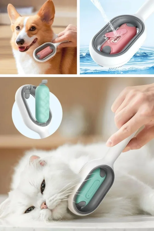 Ergonomik Su Püskürtmeli Kedi ve Köpek Tüy Temizleme Fırçası