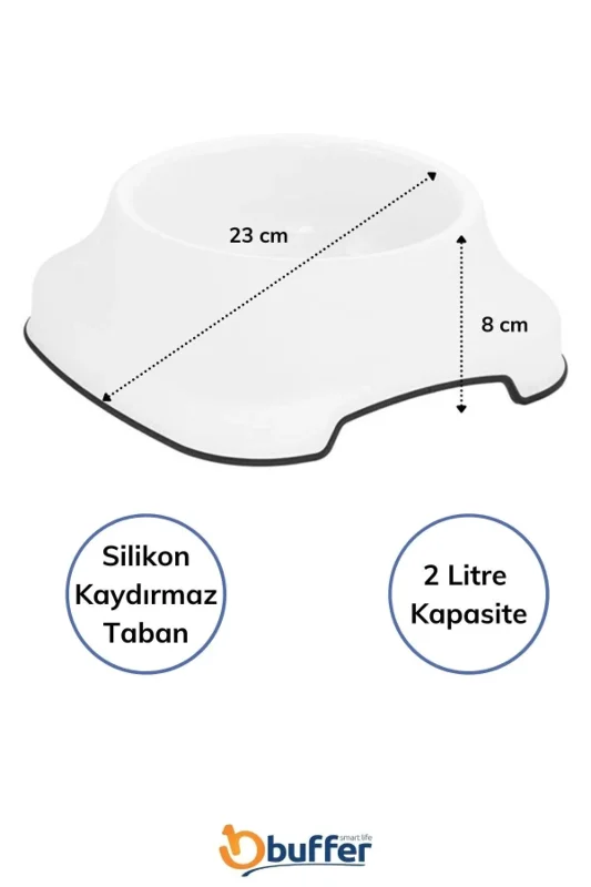 Ergonomik Silikon Tabanlı 2 L Plastik Kedi ve Köpek Mama Kabı