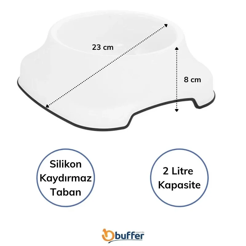 Ergonomik Silikon Tabanlı 2 L Plastik Kedi ve Köpek Mama Kabı