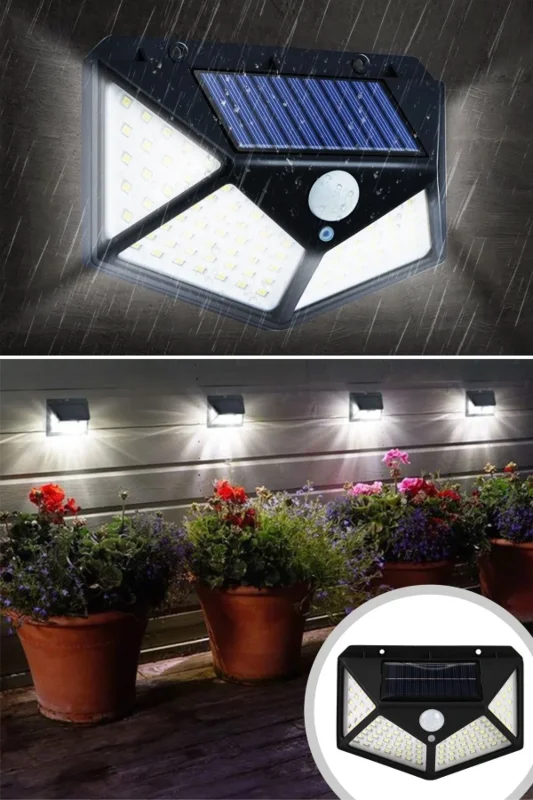 Ultra Emici Güneş Enerjili 100 LED'li Bahçe Duvar Lambası