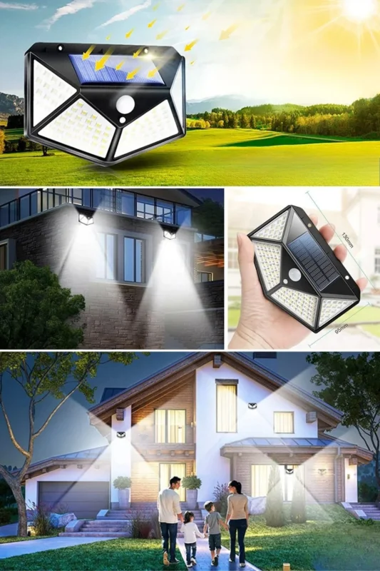 Ultra Emici Güneş Enerjili 100 LED'li Bahçe Duvar Lambası