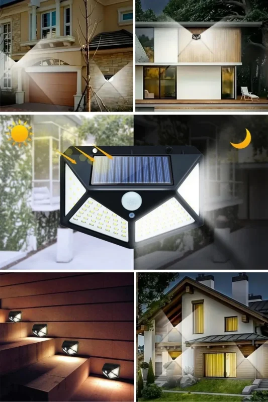 Ultra Emici Güneş Enerjili 100 LED'li Bahçe Duvar Lambası