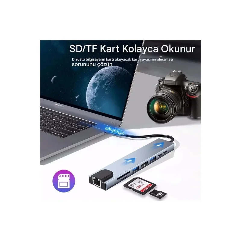 Ergonomik Çok Amaçlı USB-C Alüminyum Dönüştürücü Hub