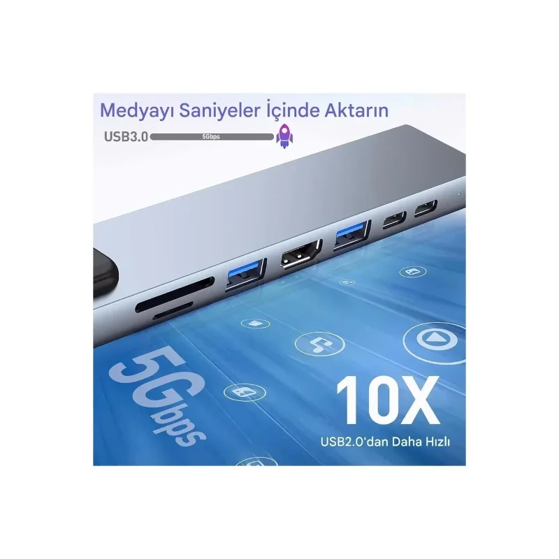 Ergonomik Çok Amaçlı USB-C Alüminyum Dönüştürücü Hub