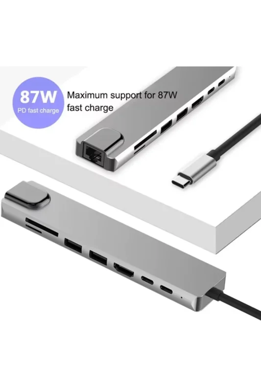 Ergonomik 87 W PD USB-C Çoklu Dönüştürücü Hub ile 4 K HDMI