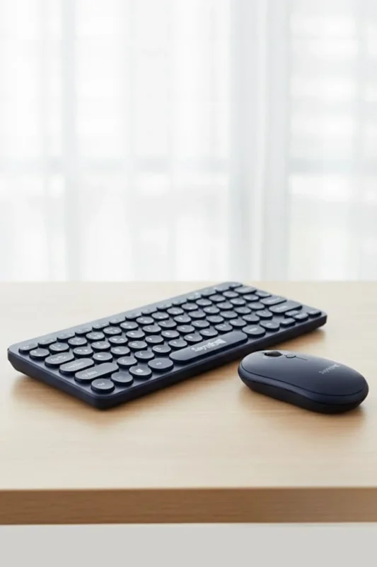 Ergonomik Taşınabilir Kablosuz Lacivert Bluetooth Klavye ve Mouse Seti