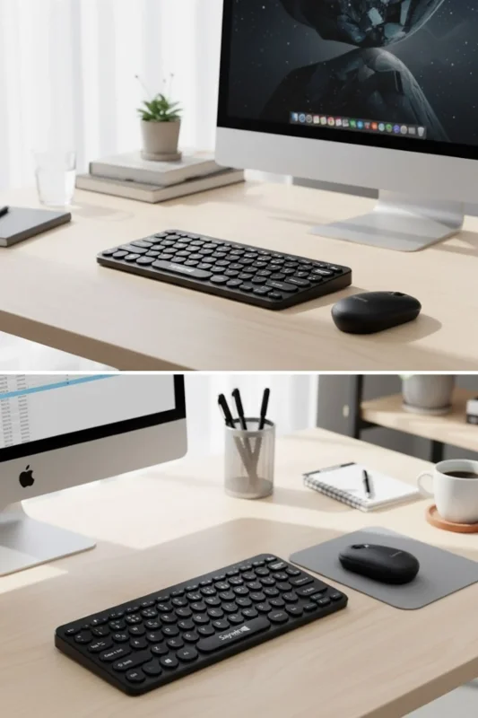 Ergonomik Taşınabilir Kablosuz Lacivert Bluetooth Klavye ve Mouse Seti