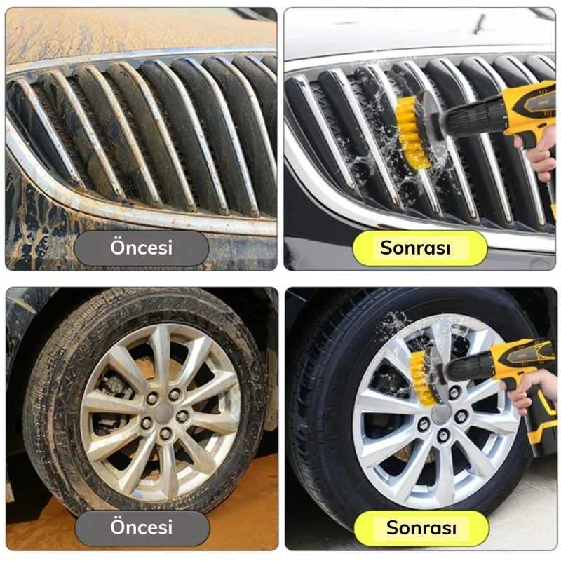 Çok Amaçlı Ergonomik Temizlik Fırçası Seti 3'lü Matkap Ucu