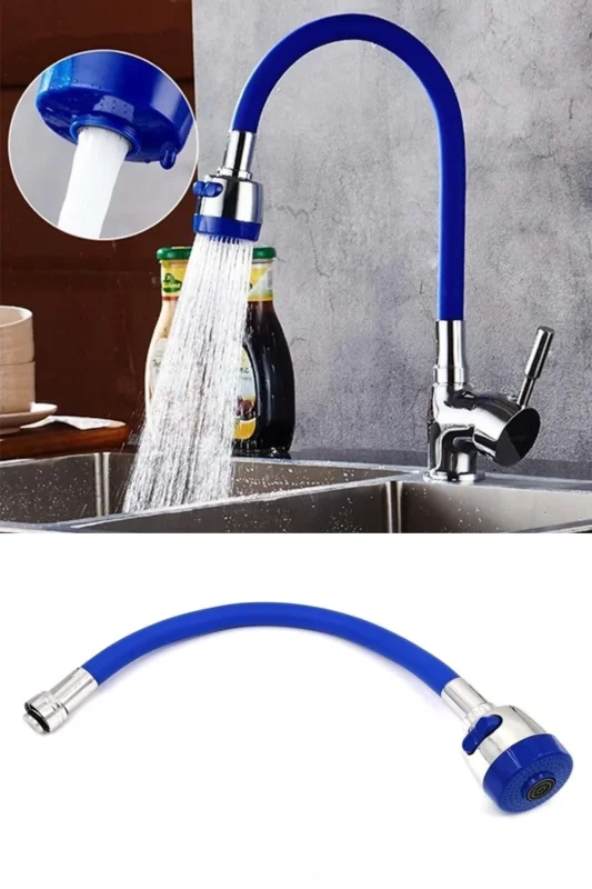 Ergonomik Mavi Renkli Bükülebilir Lavabo Musluk Başlığı