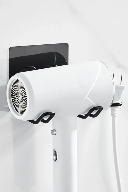 Ergonomik Yapışkanlı Siyah Fön Makinesi Tutucu Askı
