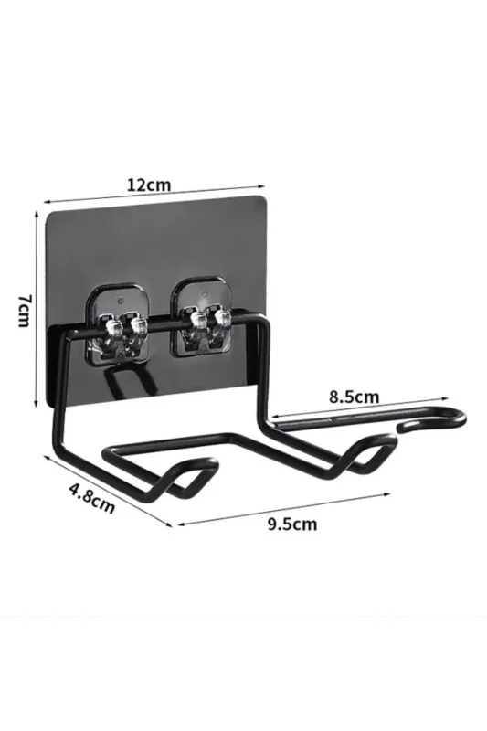 Ergonomik Yapışkanlı Siyah Fön Makinesi Tutucu Askı