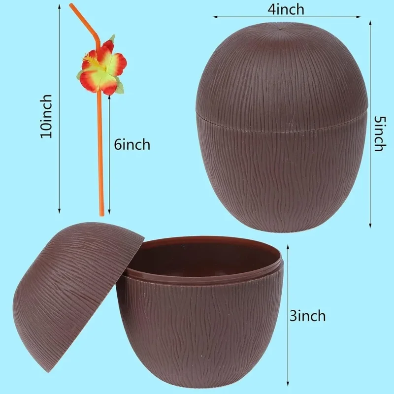 Tropikal Hindistan Cevizi Pipetli İçecek Kabı 10x13 cm 1 Adet