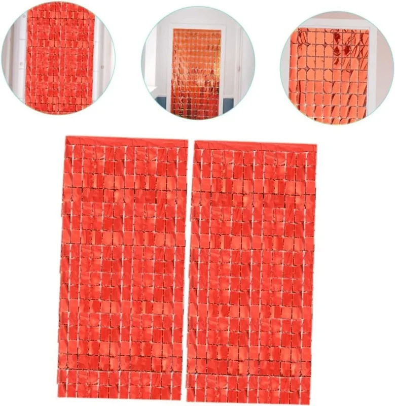 Şık Metalize Kırmızı Kapı Perdesi 1x2 Metre Dekorasyon