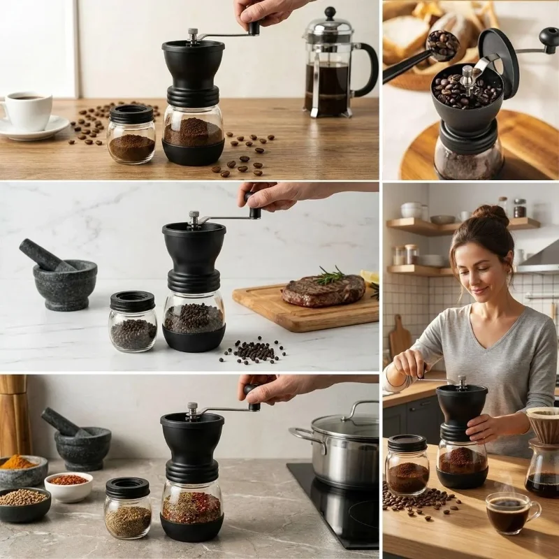 Ergonomik Manuel Cam Hazneli Kahve ve Baharat Değirmeni – 4. görsel