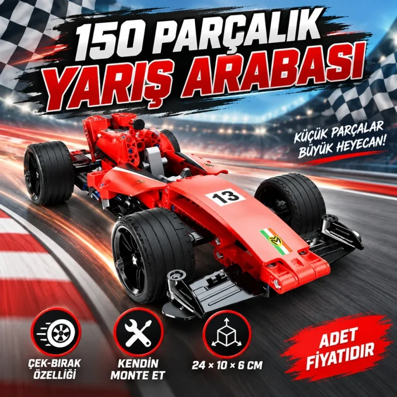 Yarış Aracı Kırmızı 150 Parça Set Oyun