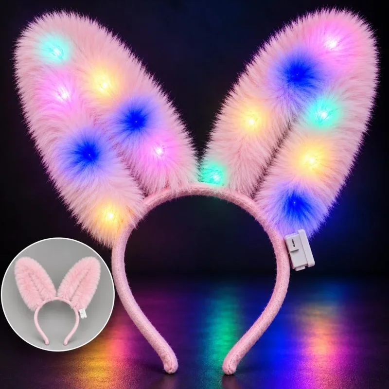 Eğlenceli LED Işıklı Peluş Tavşan Kulağı Pembe Renk