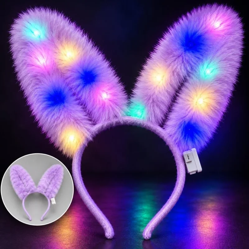 Eğlenceli LED Işıklı Peluş Tavşan Kulağı 3 Modlu Lila