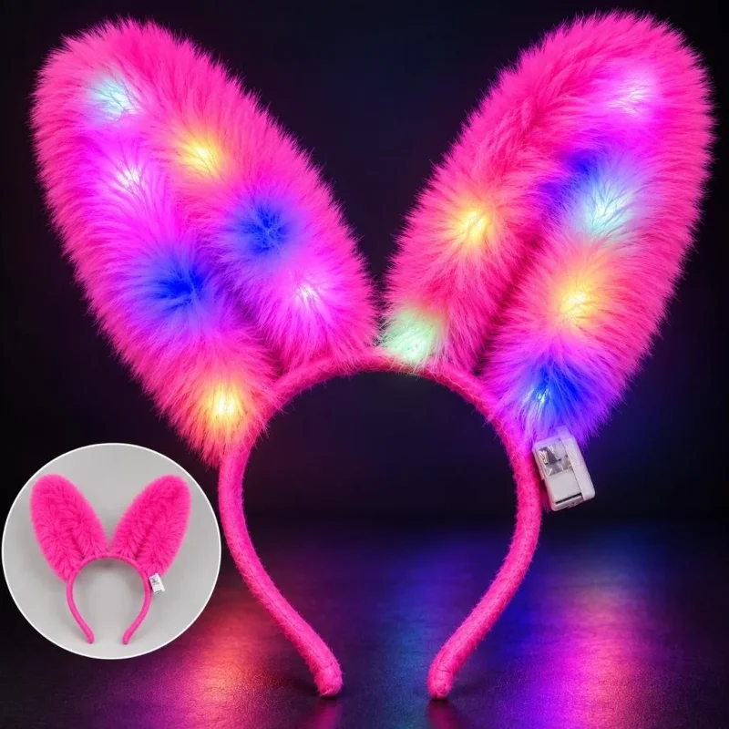 Eğlenceli LED Işıklı Peluş Tavşan Kulağı Fuşya Renk