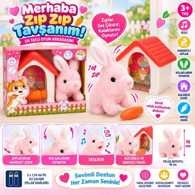 Sevimli Peluş Tavşan Sesli Kulube 1 Adet