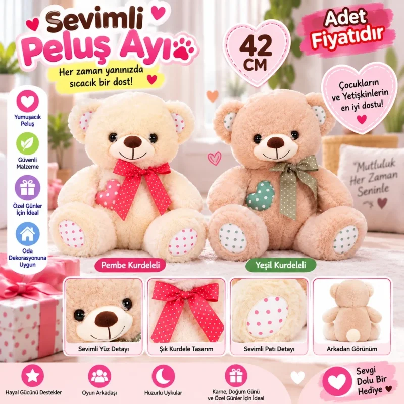 Peluş Kalpli Oturan 42 cm 2 Adet Dekoratif Figür – 3. görsel