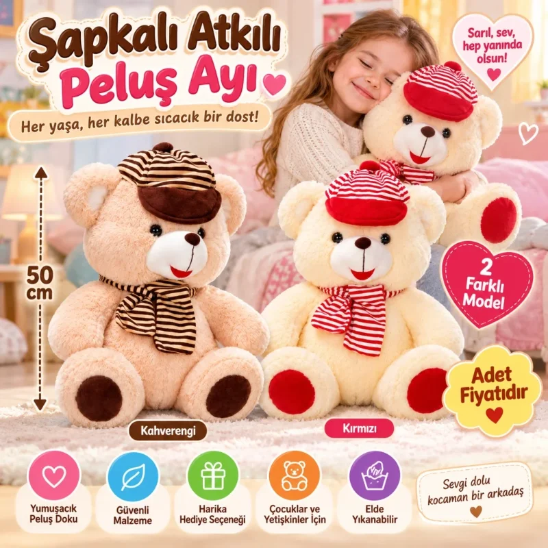 Şirin Peluş Şapkalı Atkılı 50 cm 1 Adet