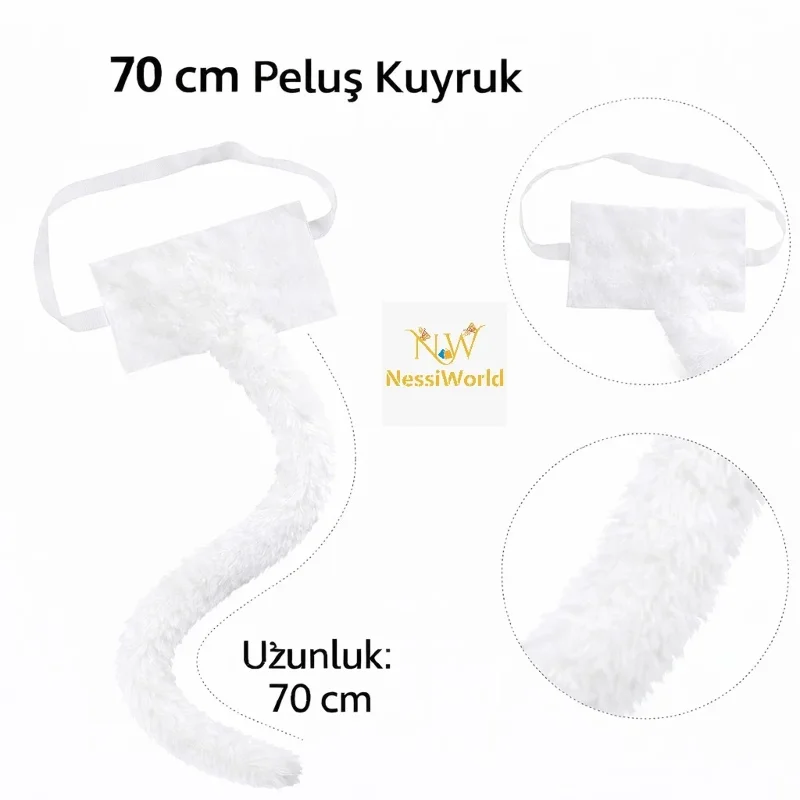 Şekil Verilebilir Beyaz Peluş Kuyruk 70 cm Aksesuar
