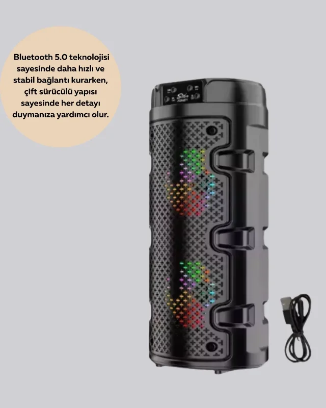 Taşınabilir Kablosuz Hoparlör Çift Sürücü Bluetooth 5.0