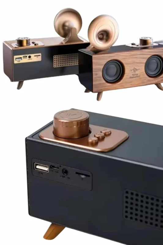 Retro Tasarımlı Bluetooth Hoparlör Ahşap Renk 5 Fonksiyonlu
