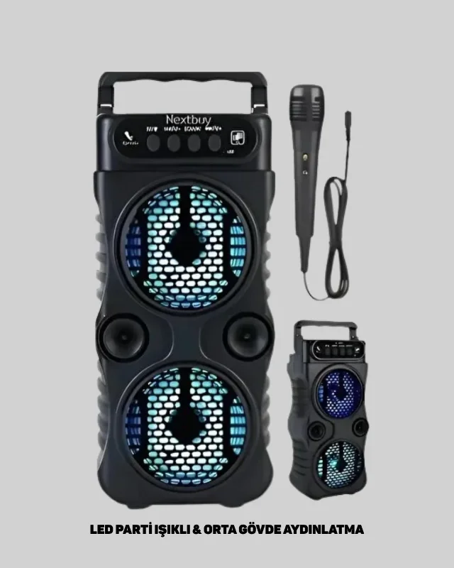 Taşınabilir Bluetooth Hoparlör 1200 Mah Şarjlı Led Işıklı