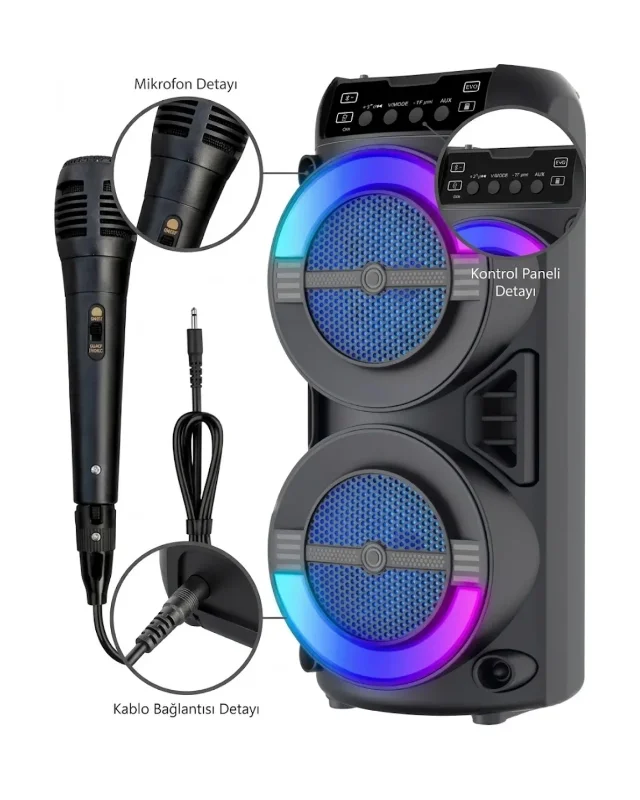 Taşınabilir Bluetooth Hoparlör Usb Tf Kart Destekli Led Işıklı