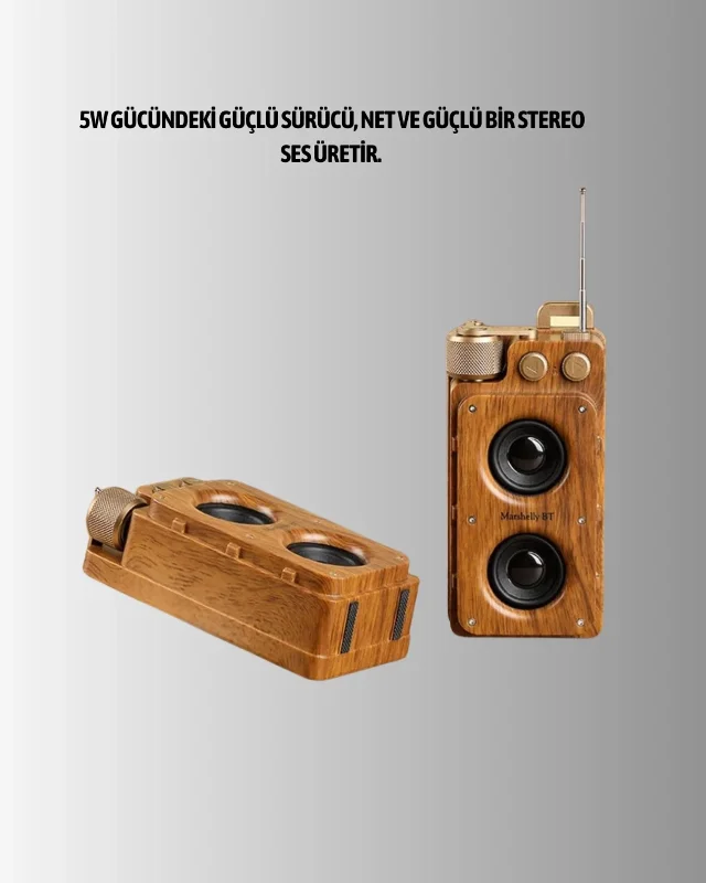 Vintage Tarz Kablosuz Hoparlör 5w Tf Usb Aux Bağlantı – 2. görsel