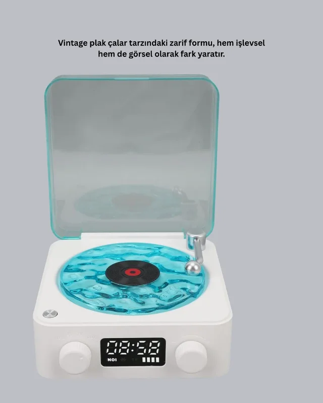 Vintage Plak Çalar Tasarımlı 3-ü-1 Gece Işığı Bluetooth Hoparlör – 4. görsel