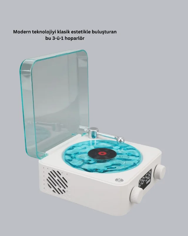 Vintage Plak Çalar Tasarımlı 3-ü-1 Gece Işığı Bluetooth Hoparlör – 3. görsel