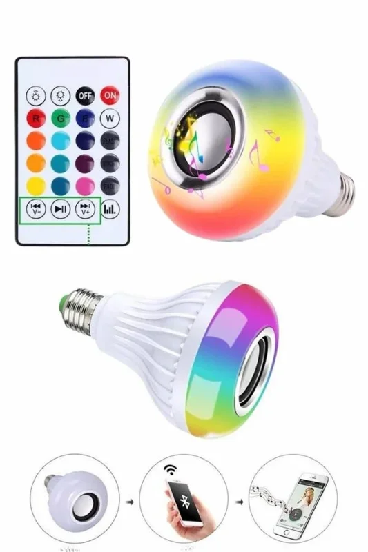 Bluetooth Hoparlörlü Renkli Led Ampul E27 Duy Tipi 12w