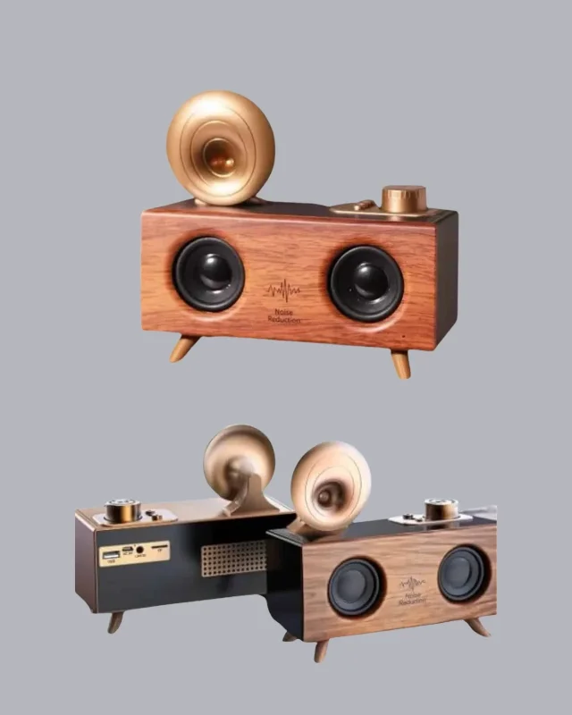Şık Retro Gramafon Bluetooth Hoparlör Çift Stereo Sesli